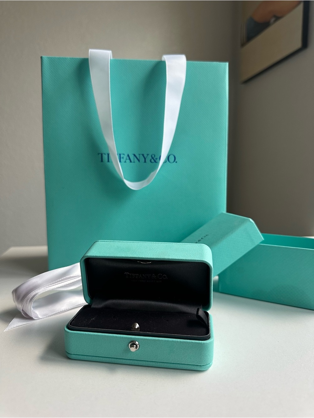Tiffany & Co. Blue Earring Jewelry Box Gift Bag Outer Box Ribbon Authentic Empty